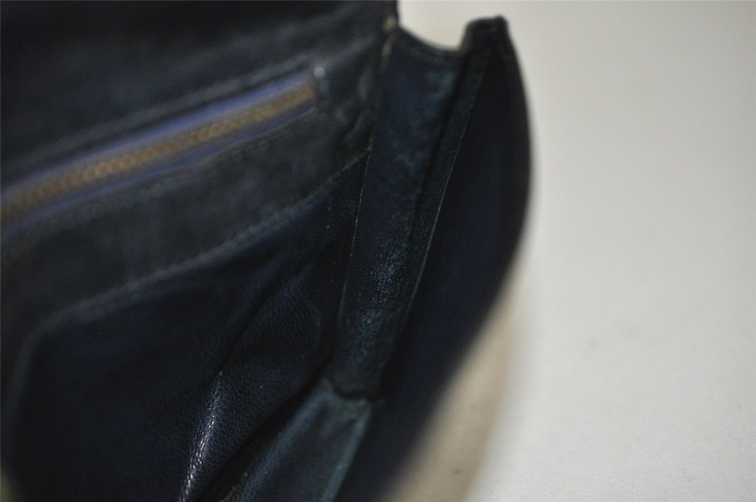Authentic GUCCI Vintage Sherry Line Pouch Purse GG PVC Leather Navy Blue 1266K