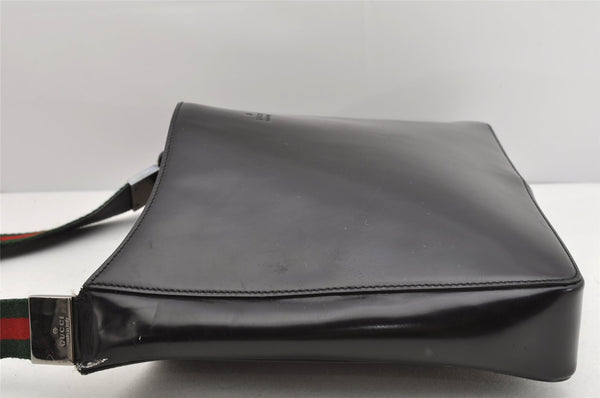 Authentic GUCCI Web Sherry Line Shoulder Cross Bag Purse Leather Black 1267K