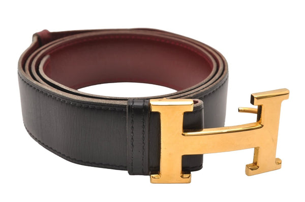 Authentic HERMES Vintage Constance Leather Belt 39.4" Black Red 1269J