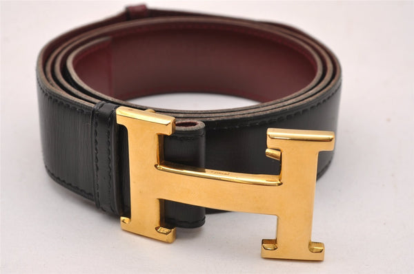 Authentic HERMES Vintage Constance Leather Belt 39.4" Black Red 1269J