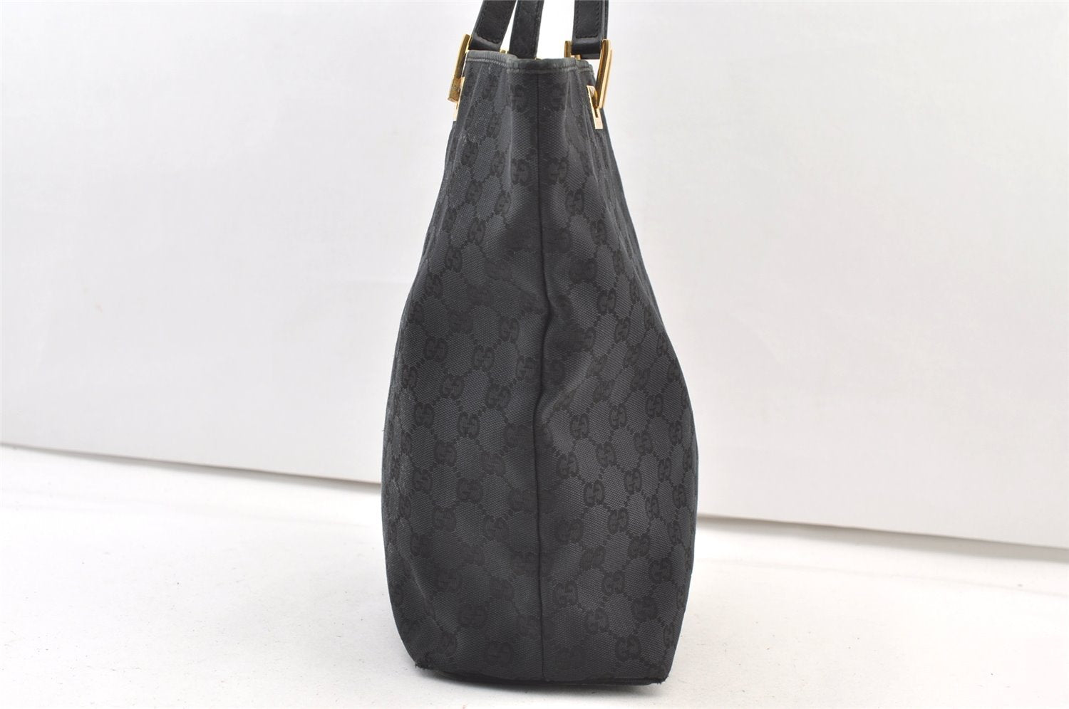 Authentic GUCCI Vintage Shoulder Tote Bag GG Canvas Leather 0021098 Black 1270K