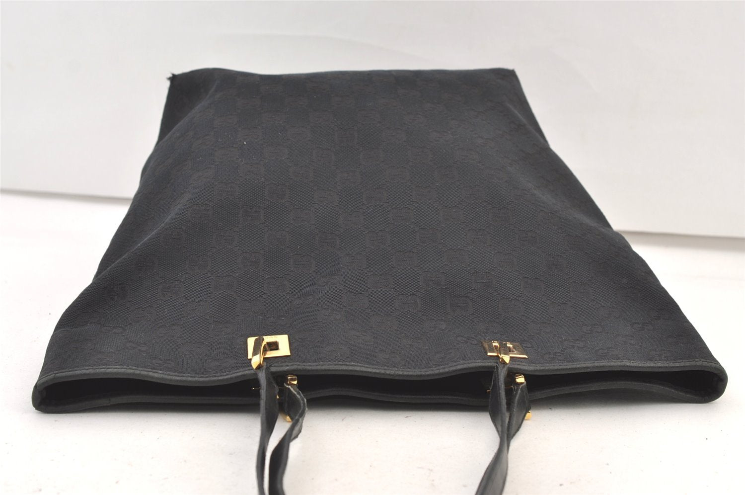 Authentic GUCCI Vintage Shoulder Tote Bag GG Canvas Leather 0021098 Black 1270K
