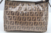 Authentic FENDI Zucchino Hand Bag Pouch Purse PVC Leather Brown 1271J