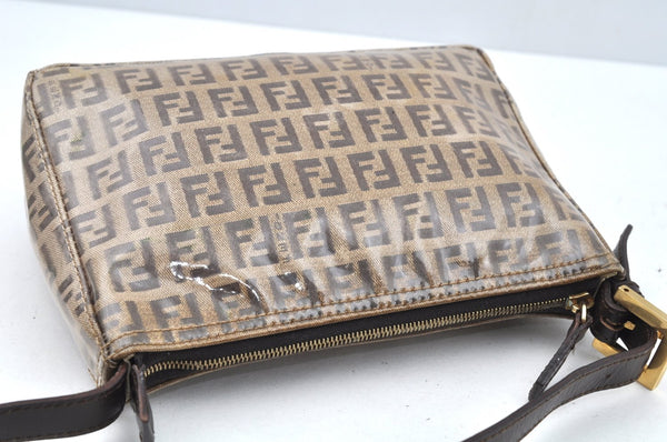 Authentic FENDI Zucchino Hand Bag Pouch Purse PVC Leather Brown 1271J