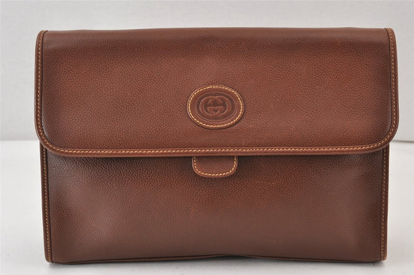 Authentic GUCCI Vintage Clutch Shoulder Bag Purse Leather Brown Junk 1272K
