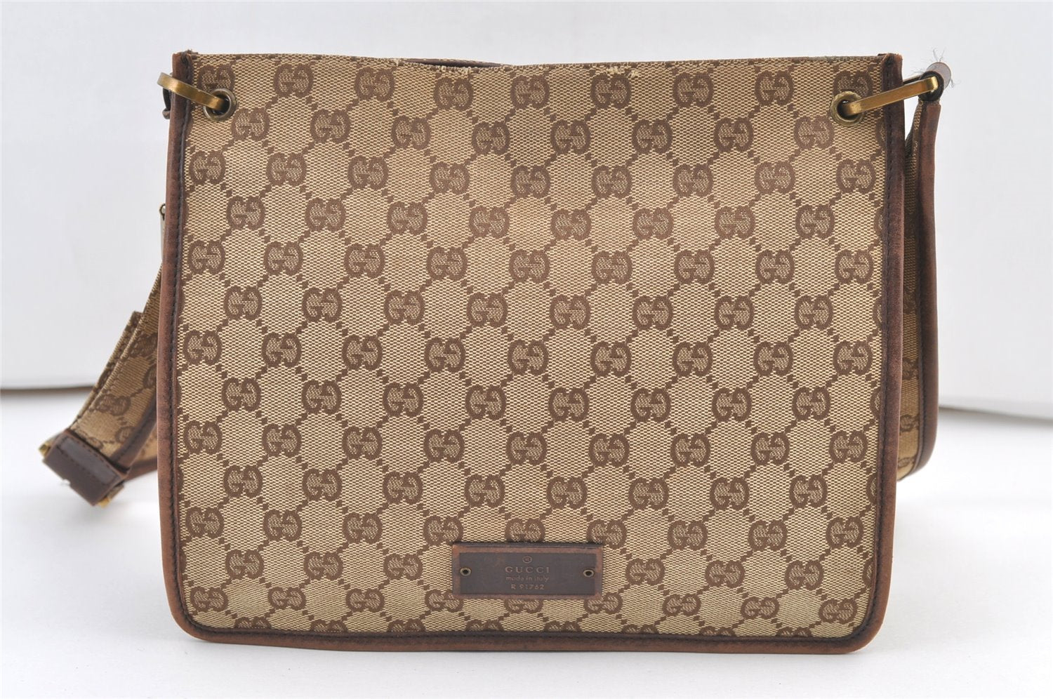 Authentic GUCCI Shoulder Cross Body Bag GG Canvas Leather 91762 Brown 1274K