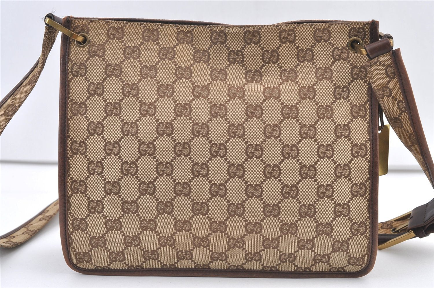 Authentic GUCCI Shoulder Cross Body Bag GG Canvas Leather 91762 Brown 1274K