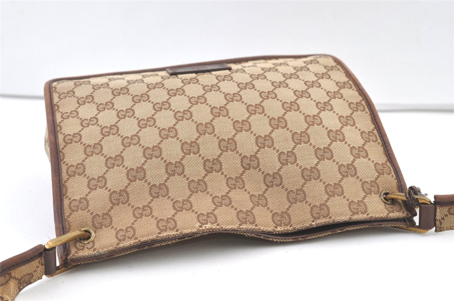 Authentic GUCCI Shoulder Cross Body Bag GG Canvas Leather 91762 Brown 1274K