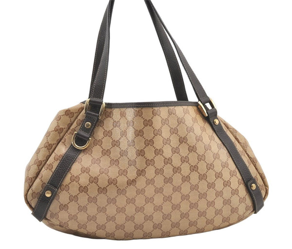 Authentic GUCCI GG Crystal Abbey Tote Bag GG PVC Leather 293578 Brown 1275K