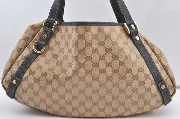 Authentic GUCCI GG Crystal Abbey Tote Bag GG PVC Leather 293578 Brown 1275K