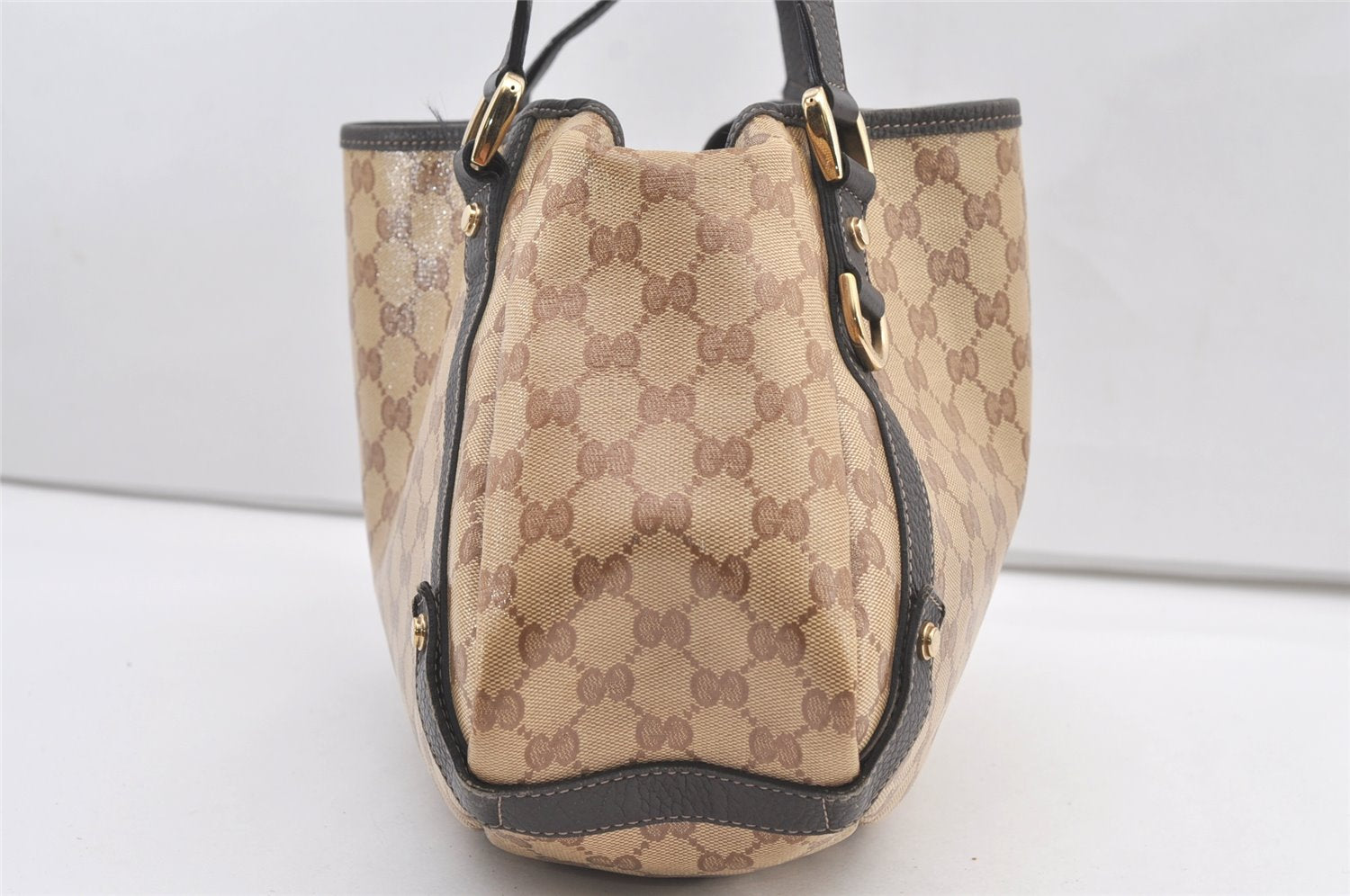 Authentic GUCCI GG Crystal Abbey Tote Bag GG PVC Leather 293578 Brown 1275K