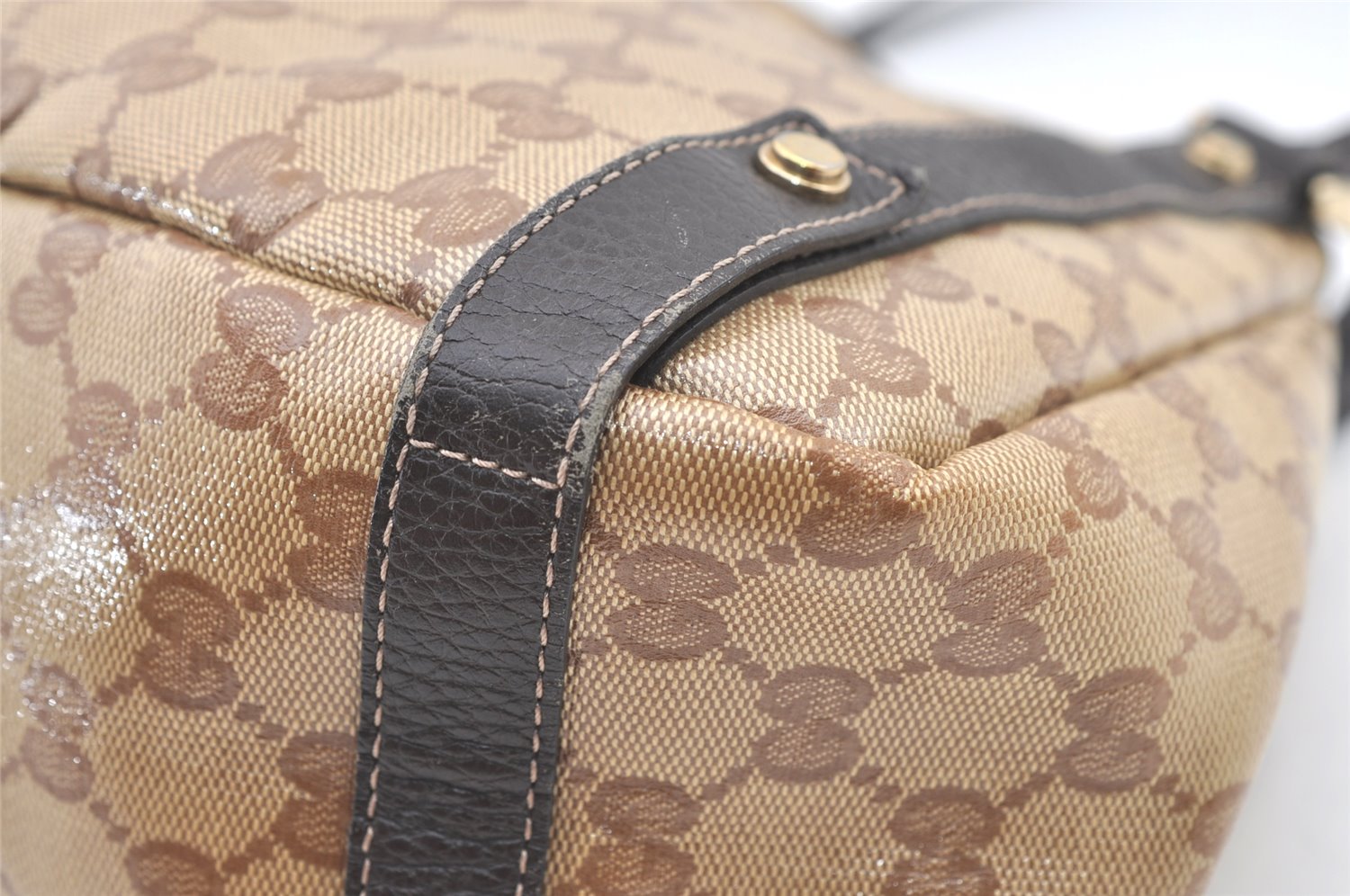 Authentic GUCCI GG Crystal Abbey Tote Bag GG PVC Leather 293578 Brown 1275K