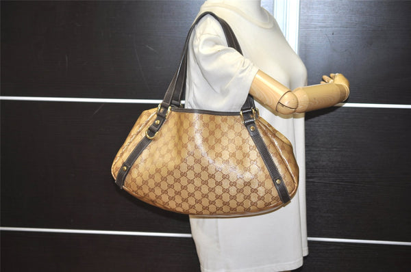 Authentic GUCCI GG Crystal Abbey Tote Bag GG PVC Leather 293578 Brown 1275K