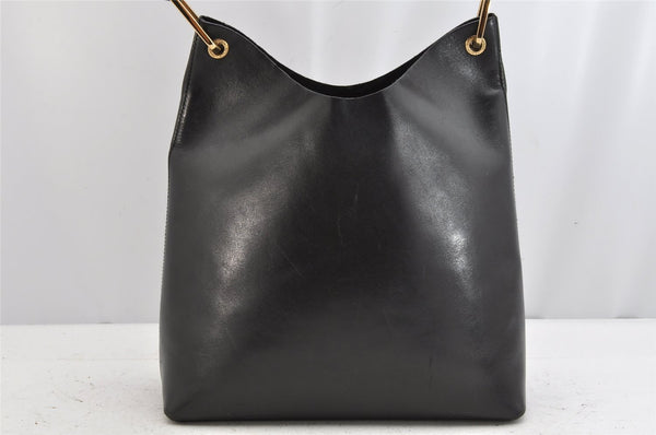 Authentic GUCCI Vintage Bamboo Shoulder Hand Bag Purse Leather Black 1276K