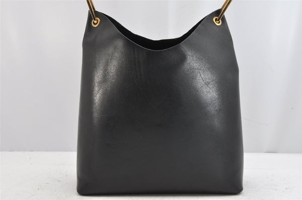 Authentic GUCCI Vintage Bamboo Shoulder Hand Bag Purse Leather Black 1276K