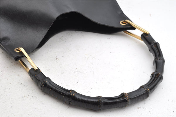 Authentic GUCCI Vintage Bamboo Shoulder Hand Bag Purse Leather Black 1276K