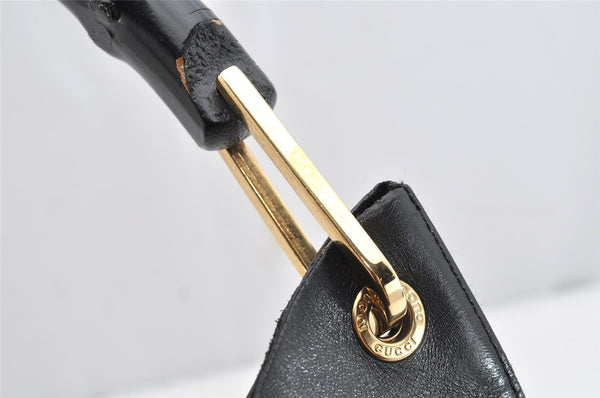 Authentic GUCCI Vintage Bamboo Shoulder Hand Bag Purse Leather Black 1276K