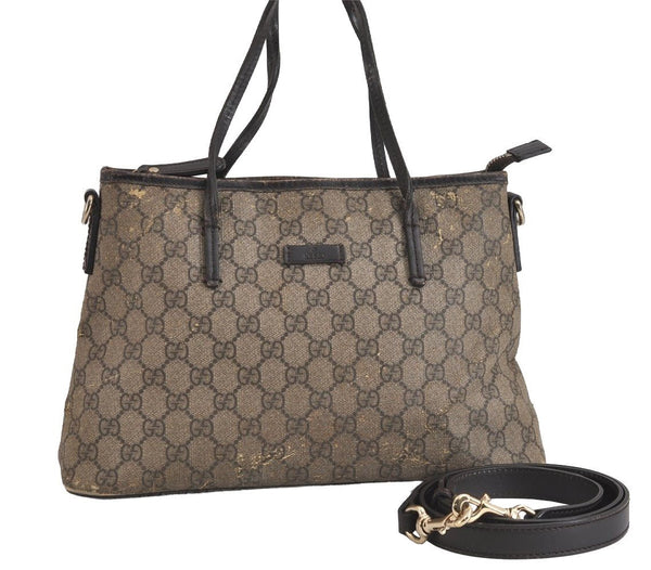 Authentic GUCCI 2Way Shoulder Hand Bag GG PVC Leather 353440 Brown 1278J