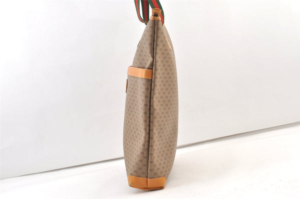 Authentic GUCCI Web Sherry Line Micro GG PVC Leather Tote Bag Brown 1278K
