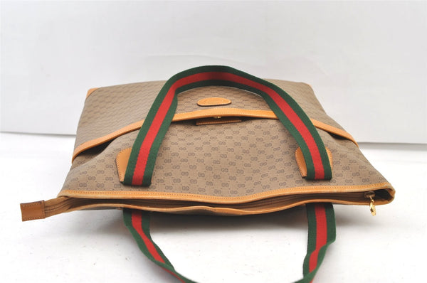 Authentic GUCCI Web Sherry Line Micro GG PVC Leather Tote Bag Brown 1278K
