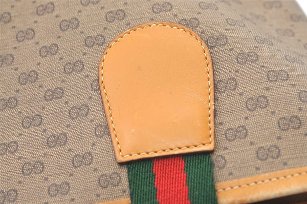 Authentic GUCCI Web Sherry Line Micro GG PVC Leather Tote Bag Brown 1278K