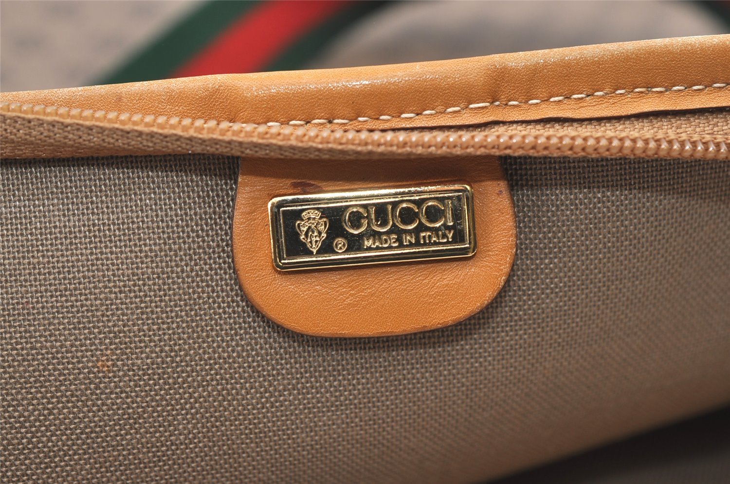 Authentic GUCCI Web Sherry Line Micro GG PVC Leather Tote Bag Brown 1278K