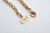 Authentic Christian Dior Gold Tone Chain Rhinestone Pendant Necklace CD 1279K