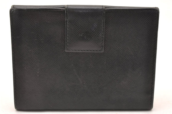 Authentic PRADA Saffiano Triangle Leather Bifold Wallet Purse Black 1281J