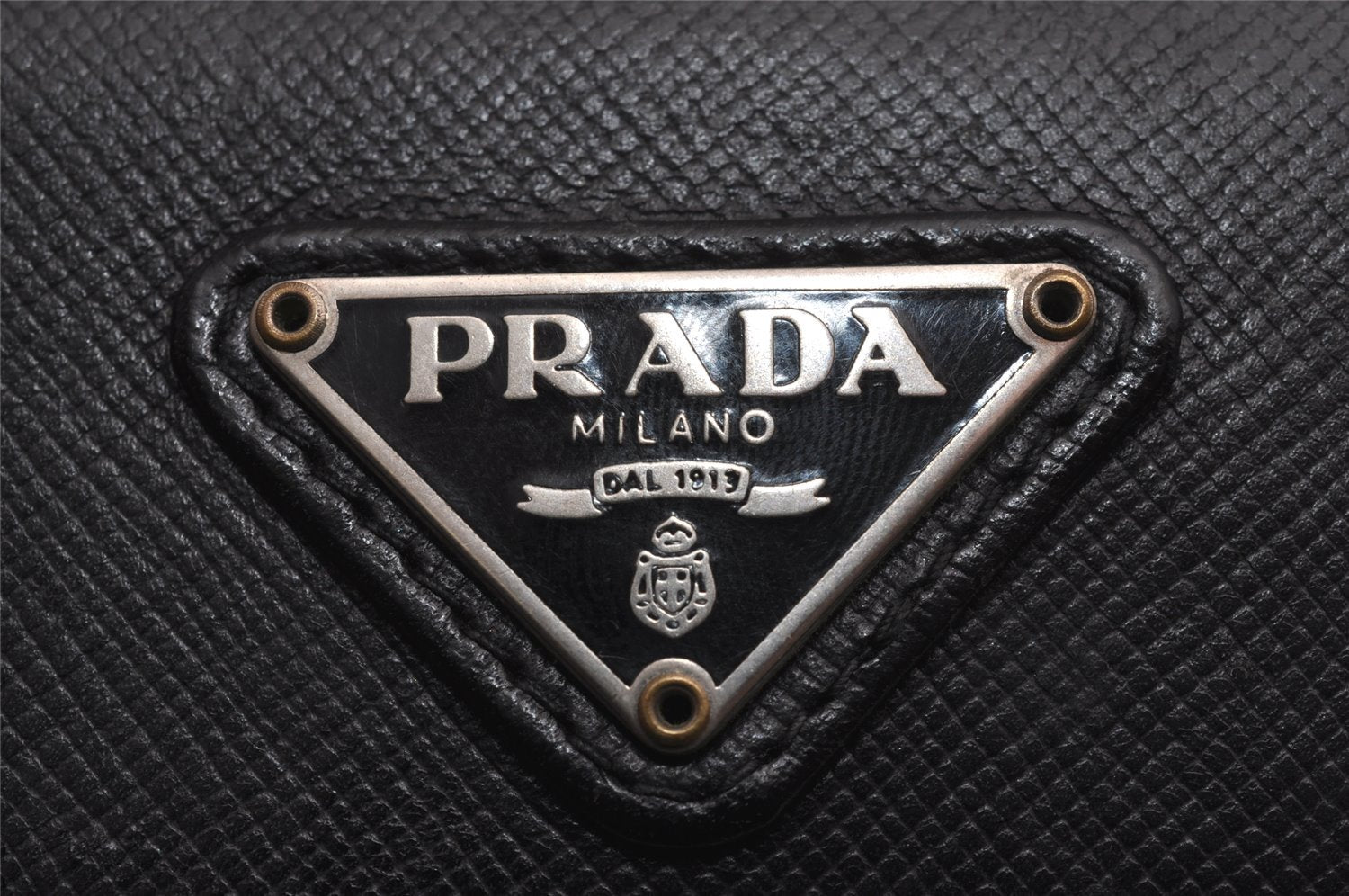 Authentic PRADA Saffiano Triangle Leather Bifold Wallet Purse Black 1281J