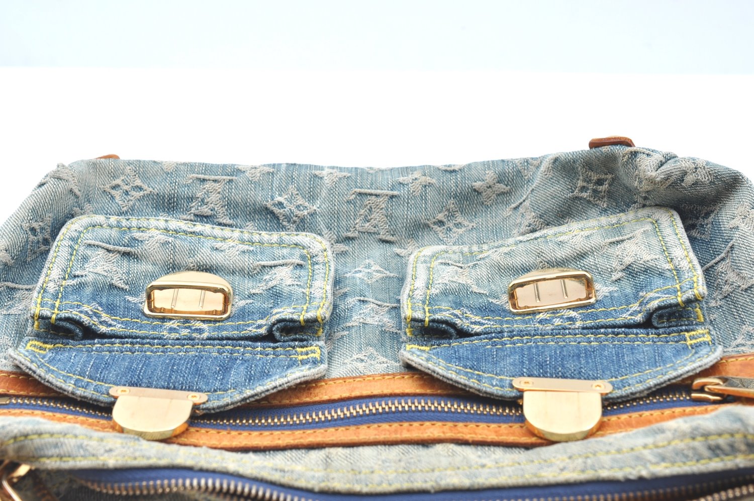 Auth Louis Vuitton Monogram Denim Baggy PM 2Way Shoulder Bag M95049 Blue 1291H