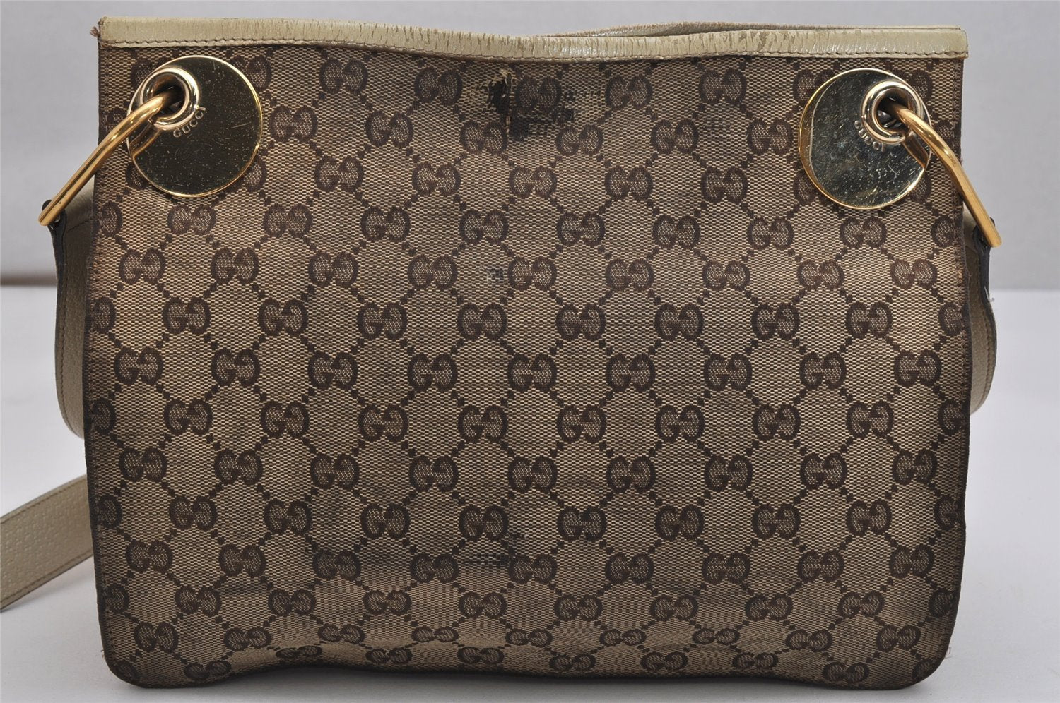 Authentic GUCCI Eclipse Shoulder Bag GG Canvas Leather 120841 Brown Junk 1292K