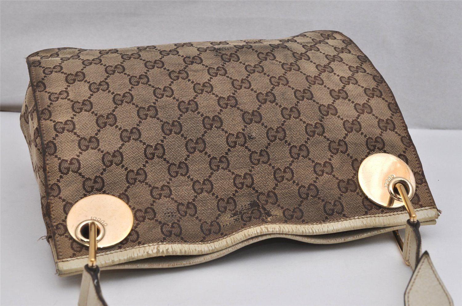 Authentic GUCCI Eclipse Shoulder Bag GG Canvas Leather 120841 Brown Junk 1292K