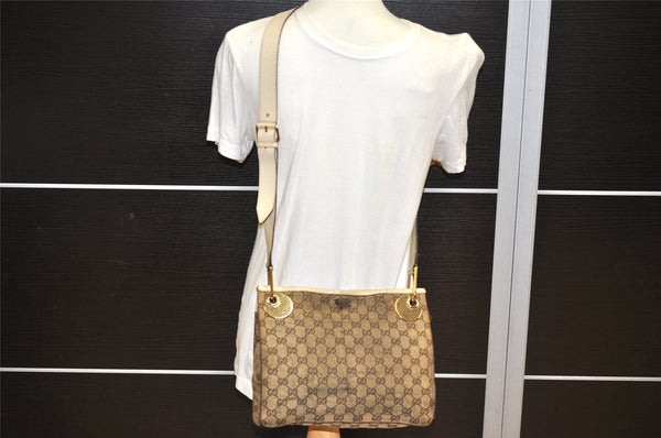 Authentic GUCCI Eclipse Shoulder Bag GG Canvas Leather 120841 Brown Junk 1292K
