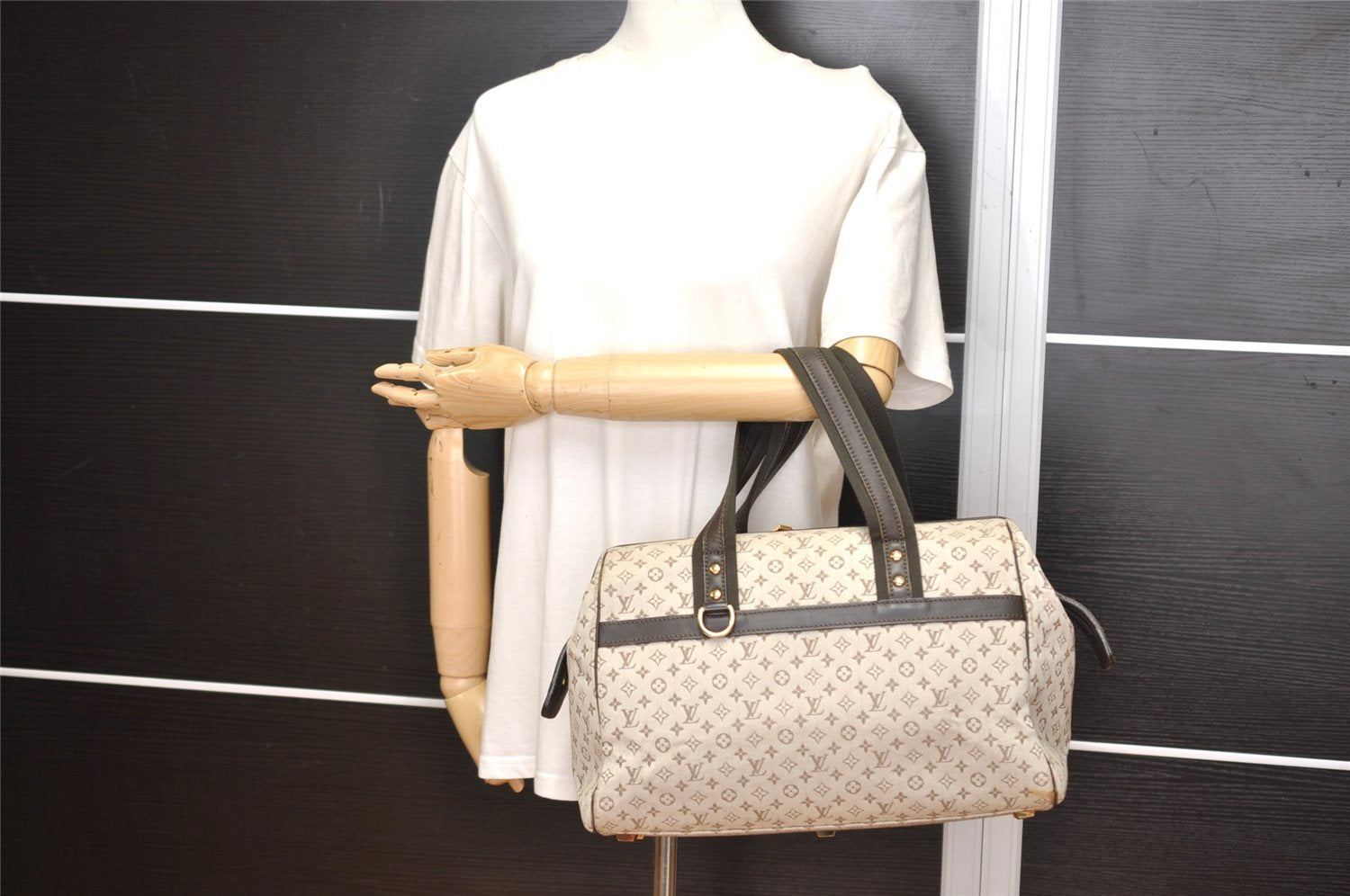 Auth Louis Vuitton Monogram Mini Josephine GM Hand Bag M92310 Khaki Beige 1294I