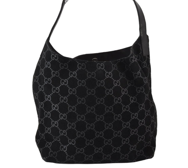 Authentic GUCCI Shoulder Hand Bag Purse GG Suede Leather 0013298 Black 1294K