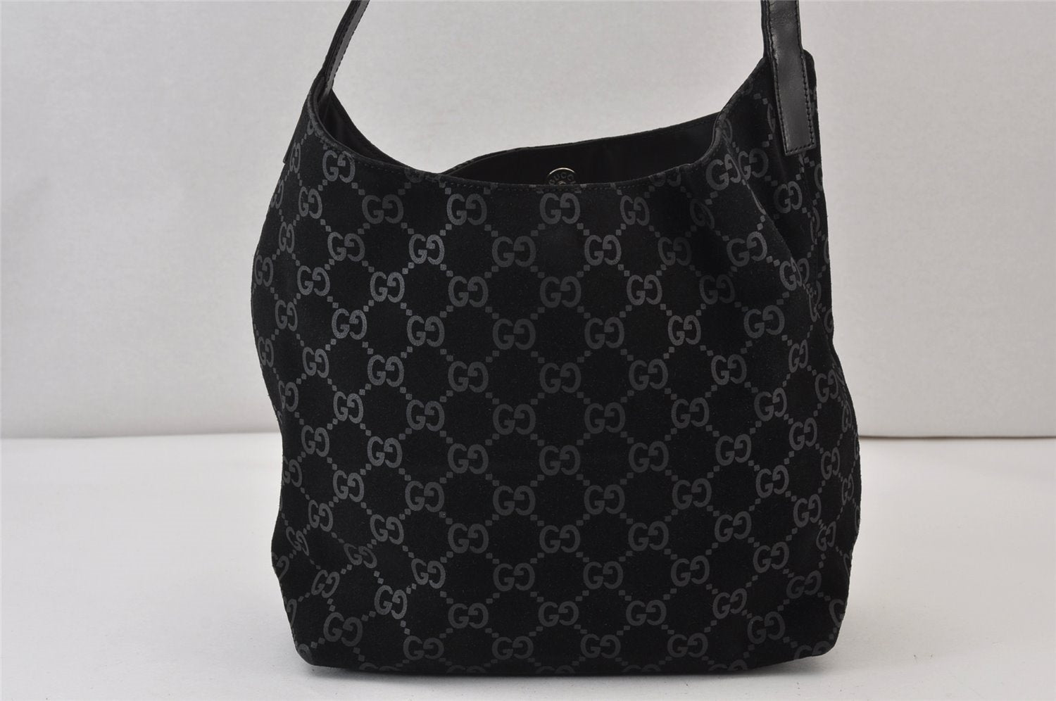 Authentic GUCCI Shoulder Hand Bag Purse GG Suede Leather 0013298 Black 1294K