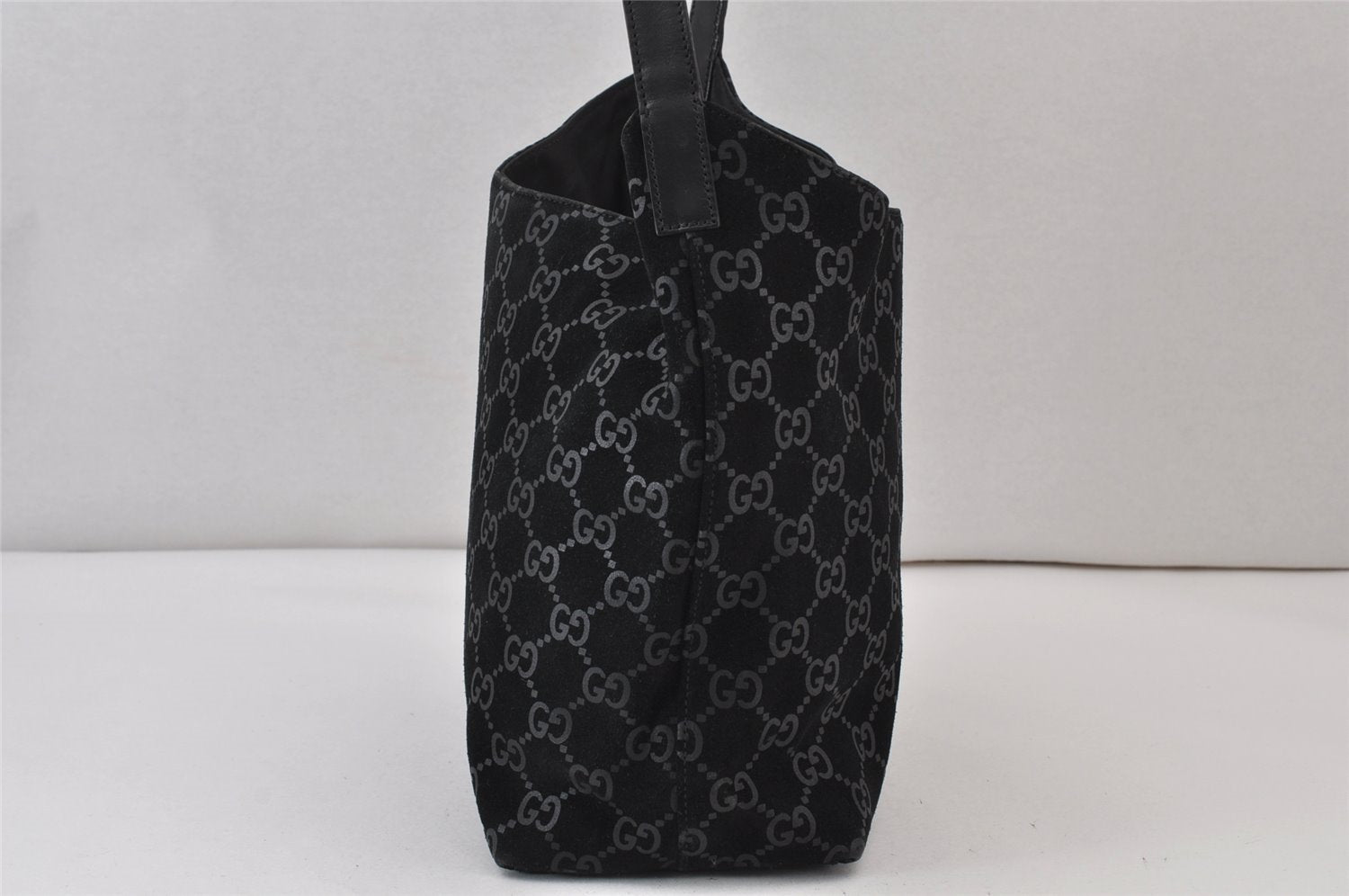Authentic GUCCI Shoulder Hand Bag Purse GG Suede Leather 0013298 Black 1294K