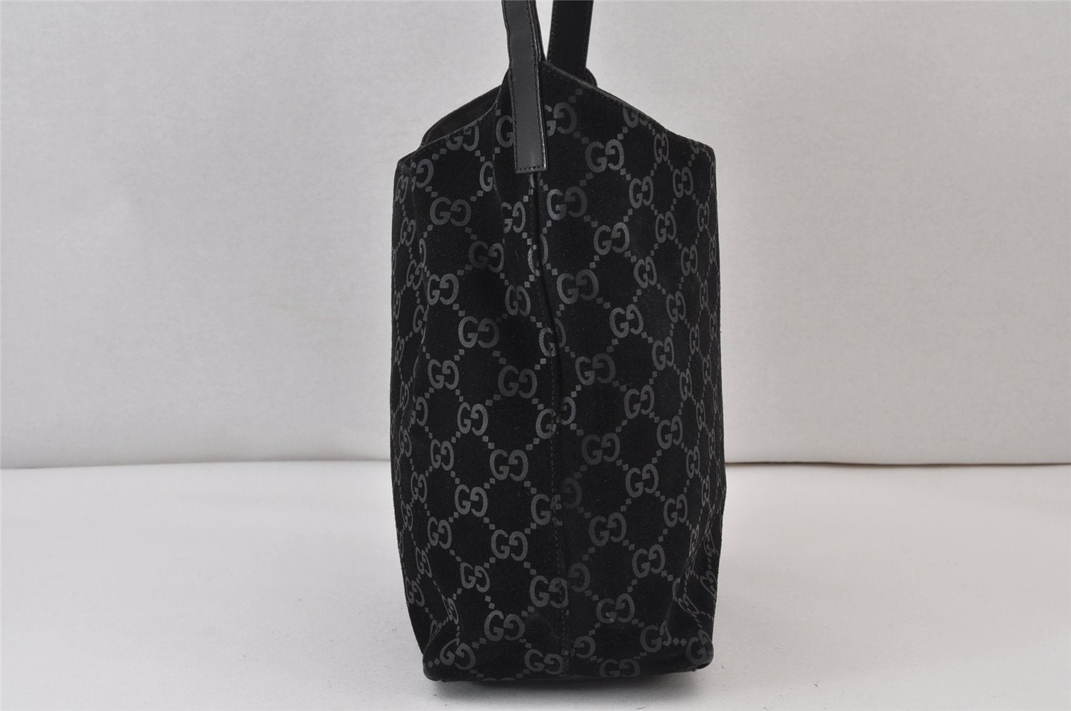 Authentic GUCCI Shoulder Hand Bag Purse GG Suede Leather 0013298 Black 1294K