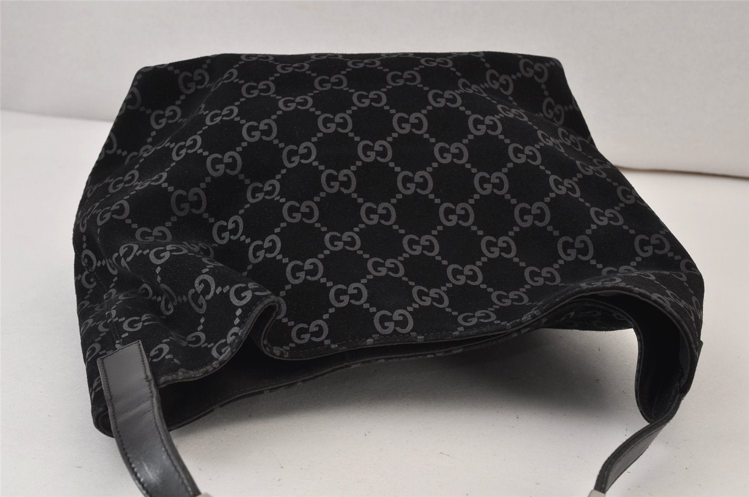 Authentic GUCCI Shoulder Hand Bag Purse GG Suede Leather 0013298 Black 1294K