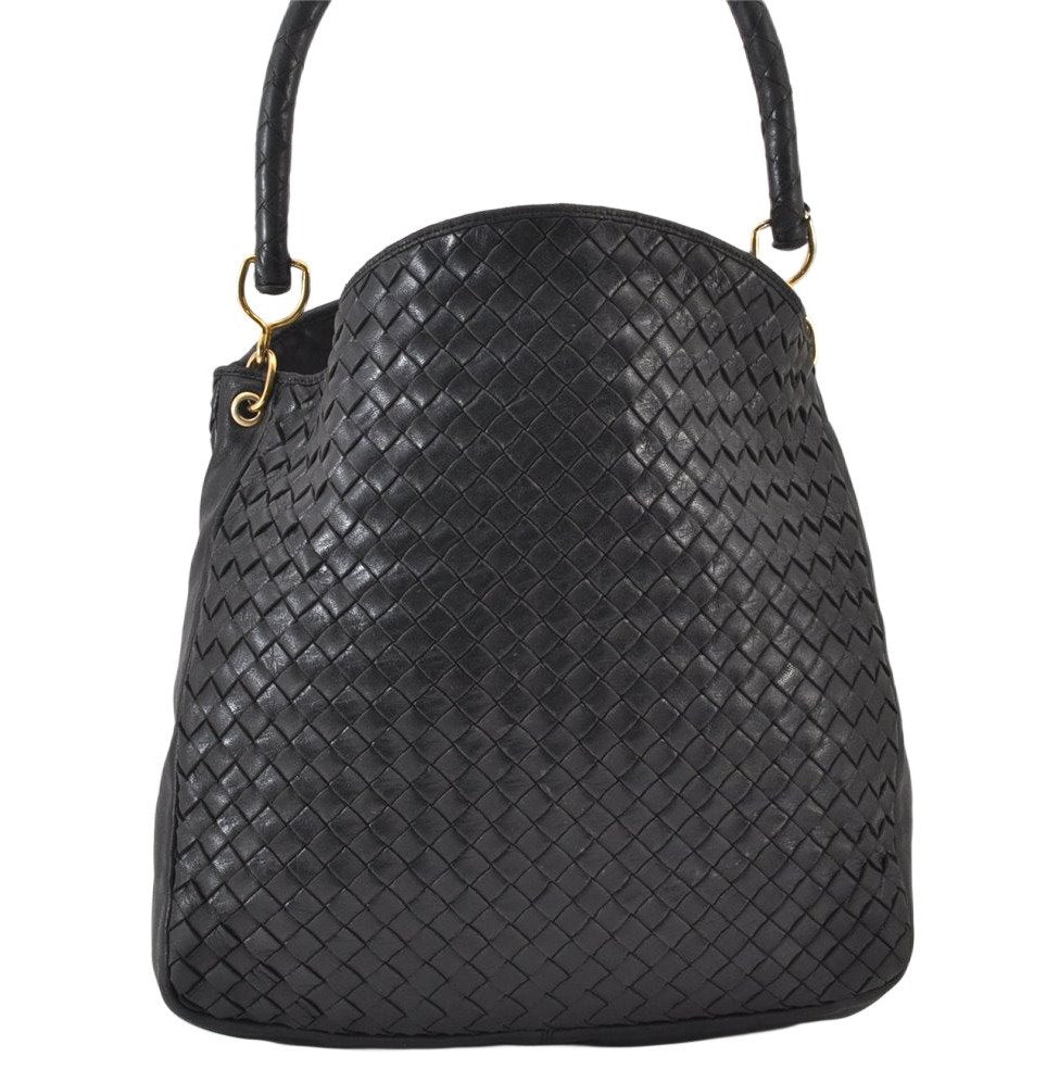 Authentic BOTTEGA VENETA Intrecciato Leather Shoulder Hand Bag Purse Black 1300K