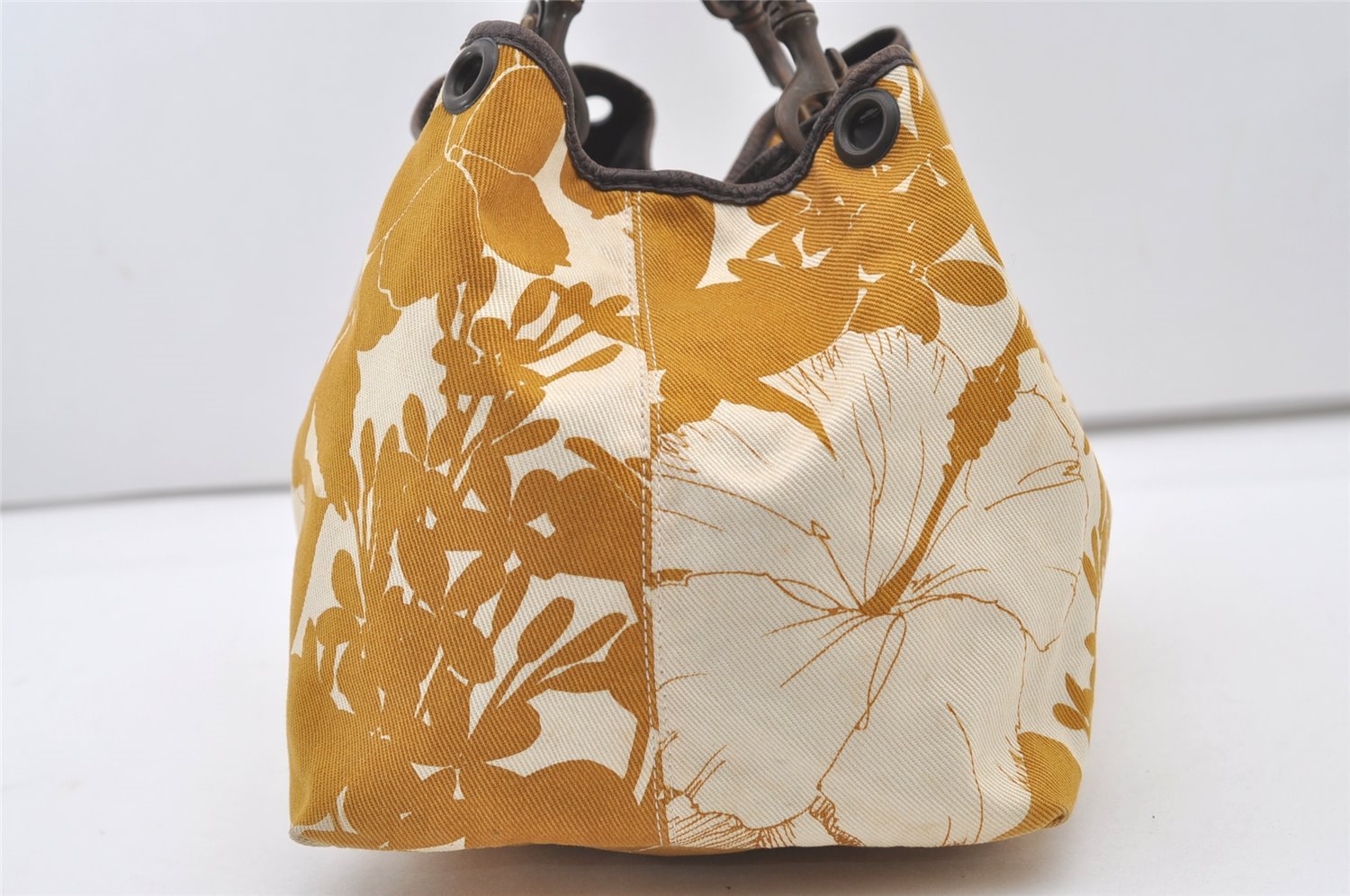 Authentic MIU MIU Flower Pattern Canvas Leather Shoulder Tote Bag Yellow 1301J