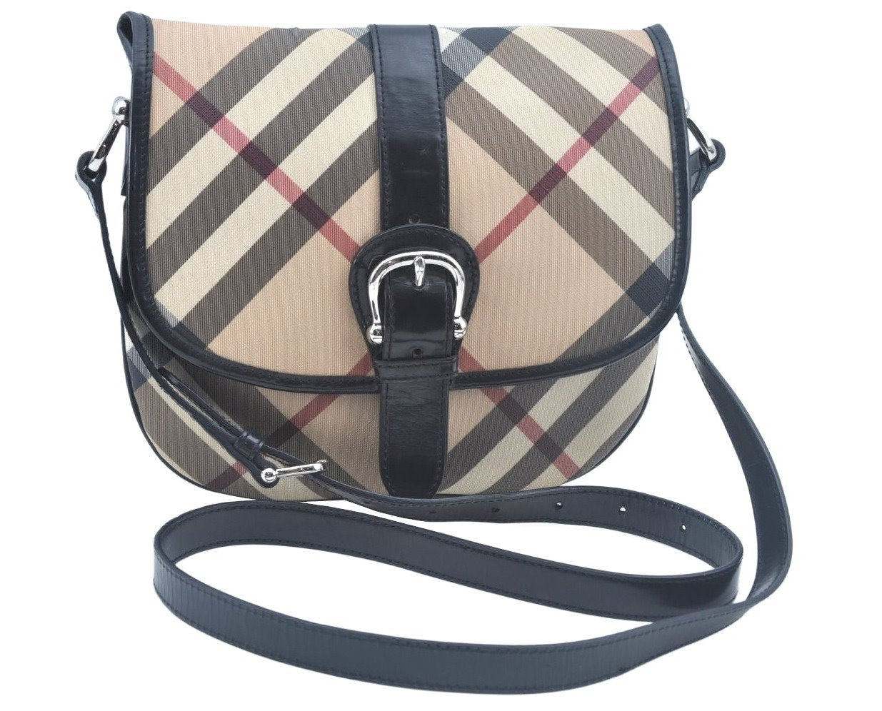 Authentic BURBERRY Nova Check Shoulder Cross Body Bag PVC Leather Beige 1303I