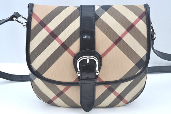 Authentic BURBERRY Nova Check Shoulder Cross Body Bag PVC Leather Beige 1303I