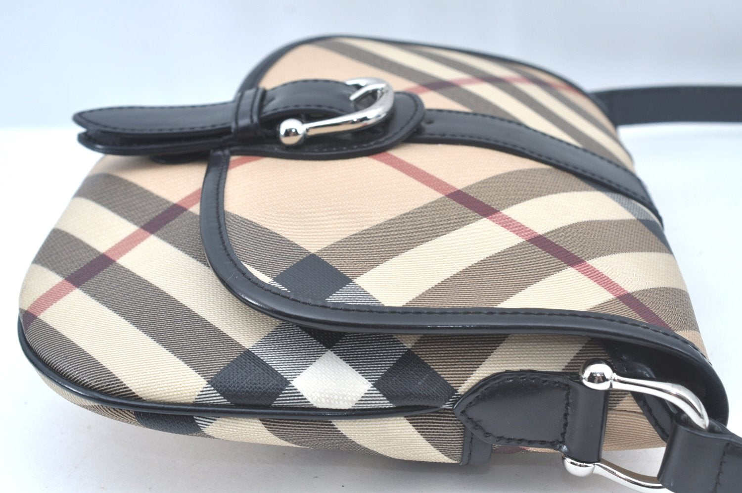 Authentic BURBERRY Nova Check Shoulder Cross Body Bag PVC Leather Beige 1303I