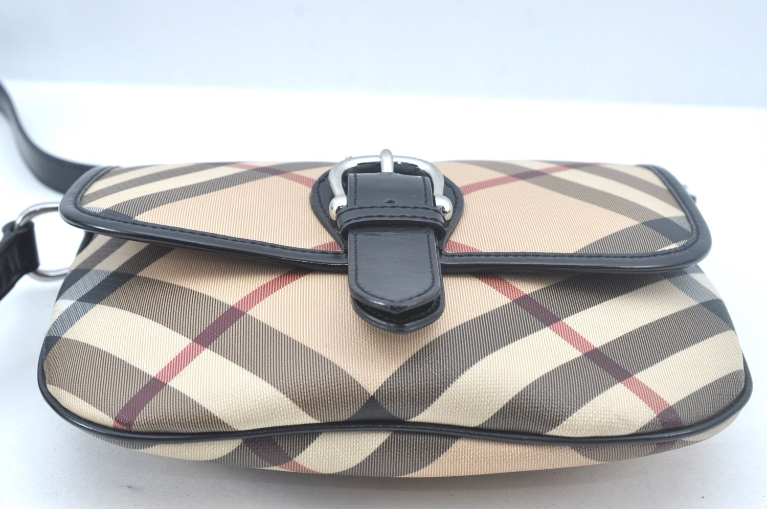 Authentic BURBERRY Nova Check Shoulder Cross Body Bag PVC Leather Beige 1303I