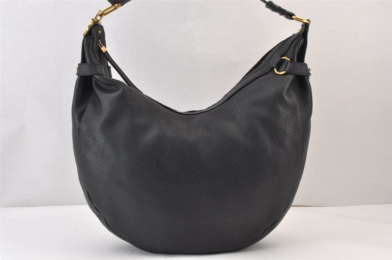 Authentic Salvatore Ferragamo Gancini Leather Shoulder Tote Bag Black 1303K