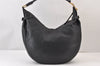 Authentic Salvatore Ferragamo Gancini Leather Shoulder Tote Bag Black 1303K