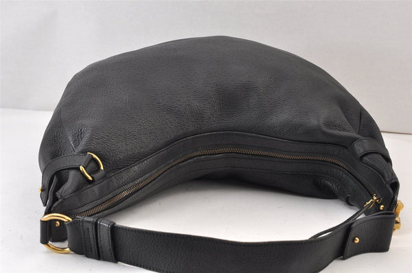 Authentic Salvatore Ferragamo Gancini Leather Shoulder Tote Bag Black 1303K