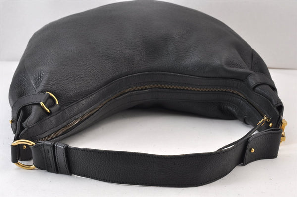 Authentic Salvatore Ferragamo Gancini Leather Shoulder Tote Bag Black 1303K