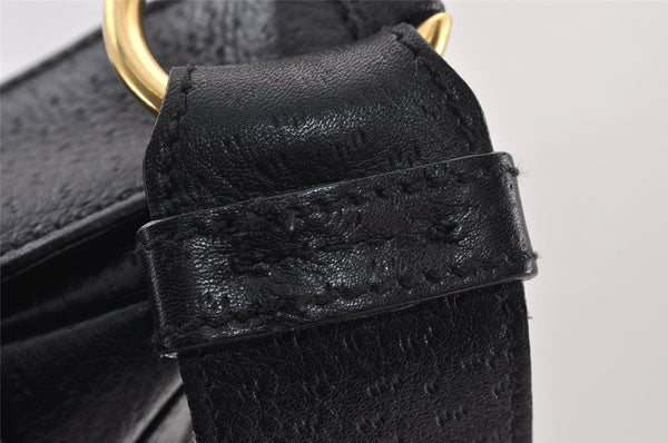 Authentic Salvatore Ferragamo Gancini Leather Shoulder Tote Bag Black 1303K